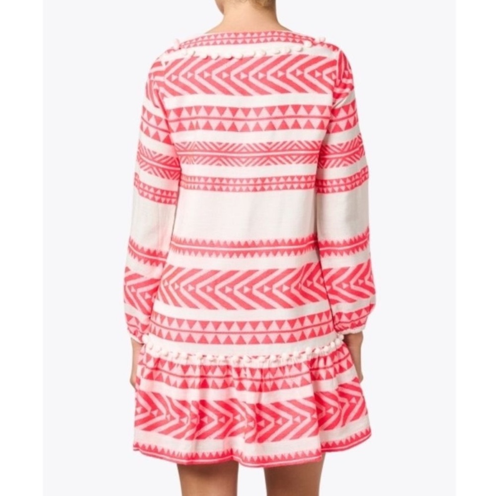 SAIL TO SABLE STRIPE LONG SLEEVE RUFFLE HEM DRESS - WHITE/PINK - Picture 6 of 12